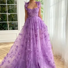 Aesthetic 3D Crochet Butterly Embroidered Tulle Prom Dress