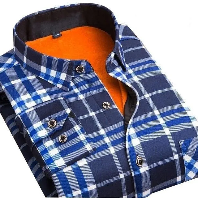 Autumn and Winter Wear Warm Slim Fit Plaid Men's Shirts in 24 Colors