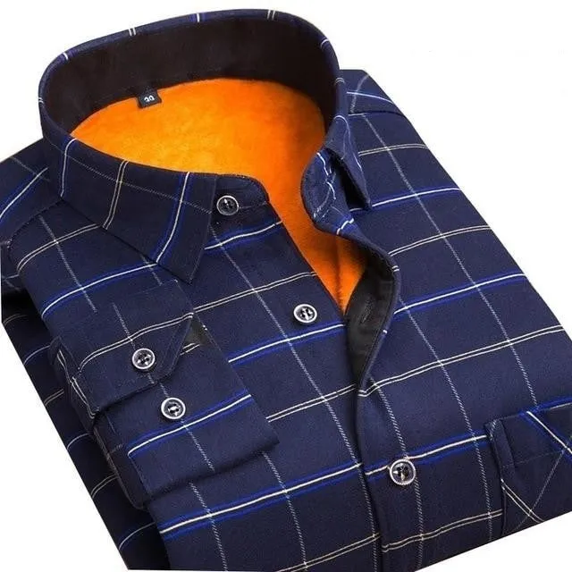 Autumn and Winter Wear Warm Slim Fit Plaid Men's Shirts in 24 Colors