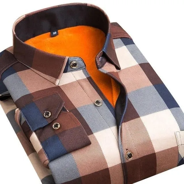 Autumn and Winter Wear Warm Slim Fit Plaid Men's Shirts in 24 Colors