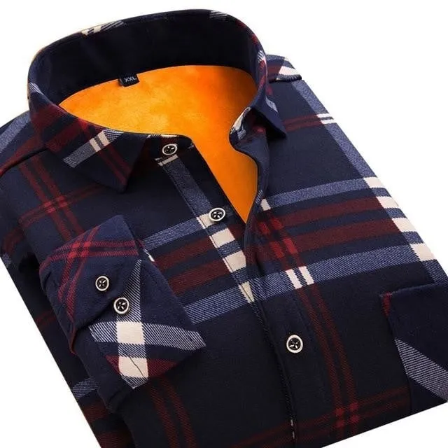 Autumn and Winter Wear Warm Slim Fit Plaid Men's Shirts in 24 Colors