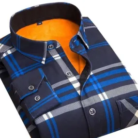 Autumn and Winter Wear Warm Slim Fit Plaid Men's Shirts in 24 Colors