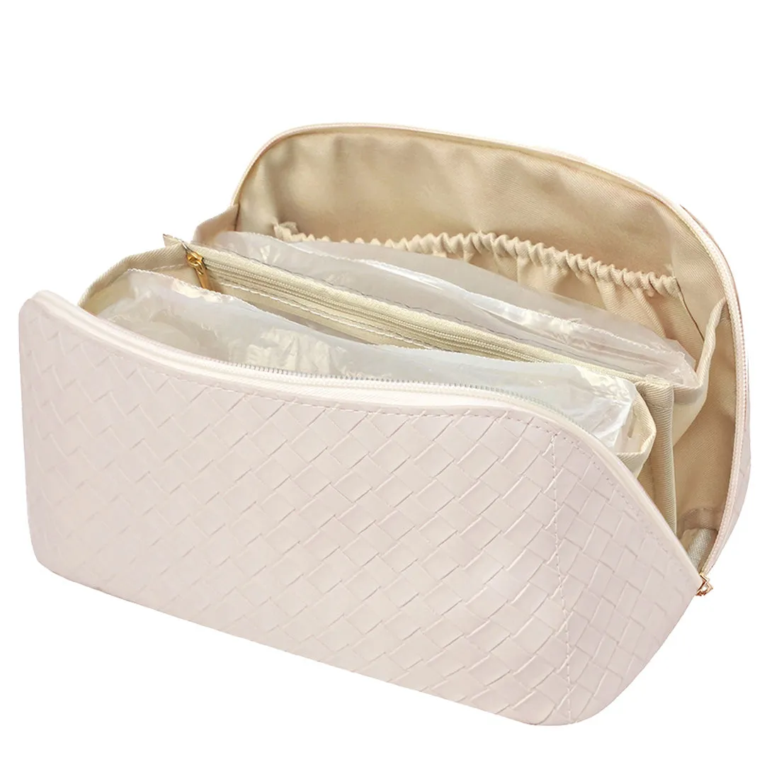 Basket Weave Cream NGIL Medium Faux Leather Travel Toiletry