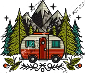 Camper in the Mountains Faux Embroidery DTF Transfer