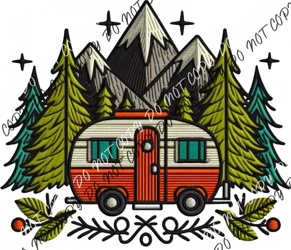 Camper in the Mountains Faux Embroidery DTF Transfer