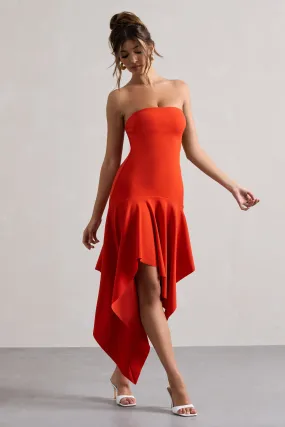 Catalina | Robe longue orange bandeau avec ourlet drapé