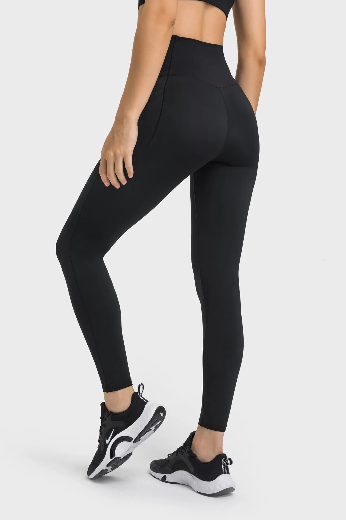 Cross Waistband Compression Leggings with Side Pockets