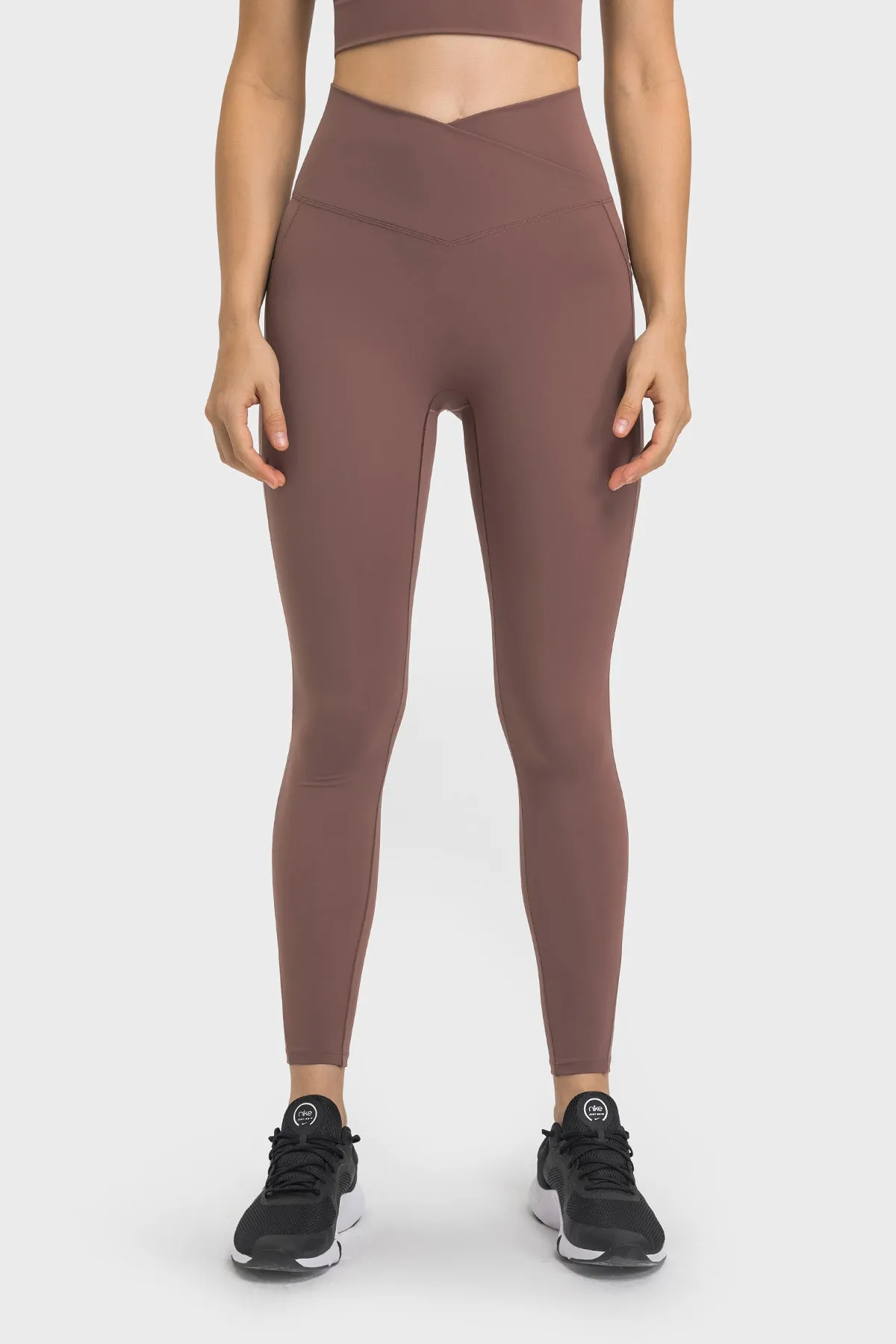 Cross Waistband Compression Leggings with Side Pockets