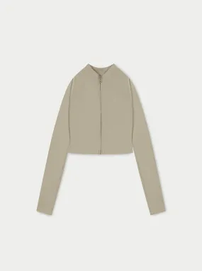 SCULPTING EMBLEM ZIP THROUGH TOP - BEIGE