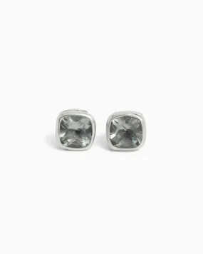 Square Stone Studs with Petroglyph Turtle Texture - Prasiolite