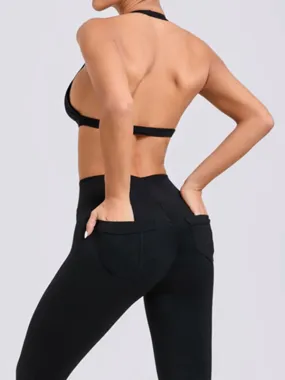 ZASUWA Female Backless Halter Pocket Scrunch Bum Tracksuit